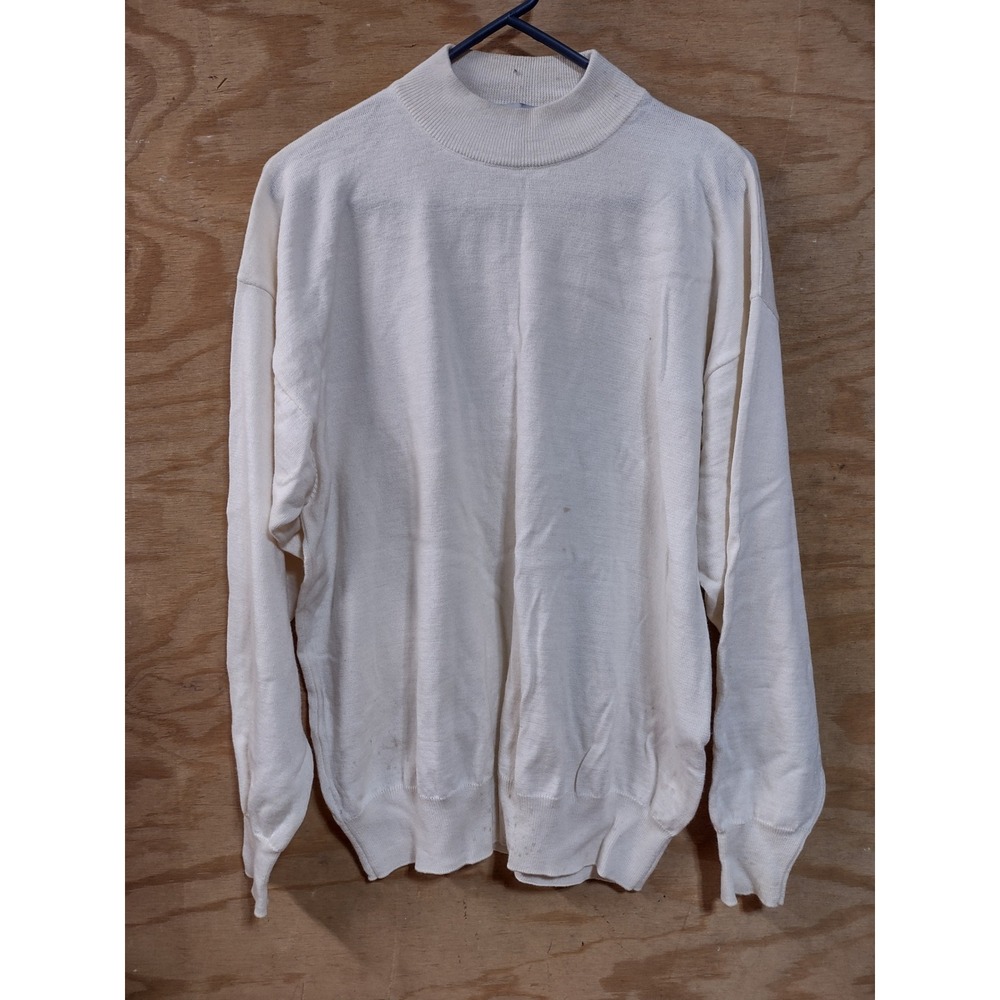 Tuscan Made in Italy Mock Neck Sweater Cream White Vintage Knit Pullover Mens L